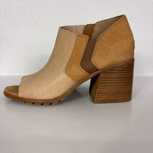 Sorel Nadia Tan Colorblock Ankle Block Heel Open Toe Sandals Size 10